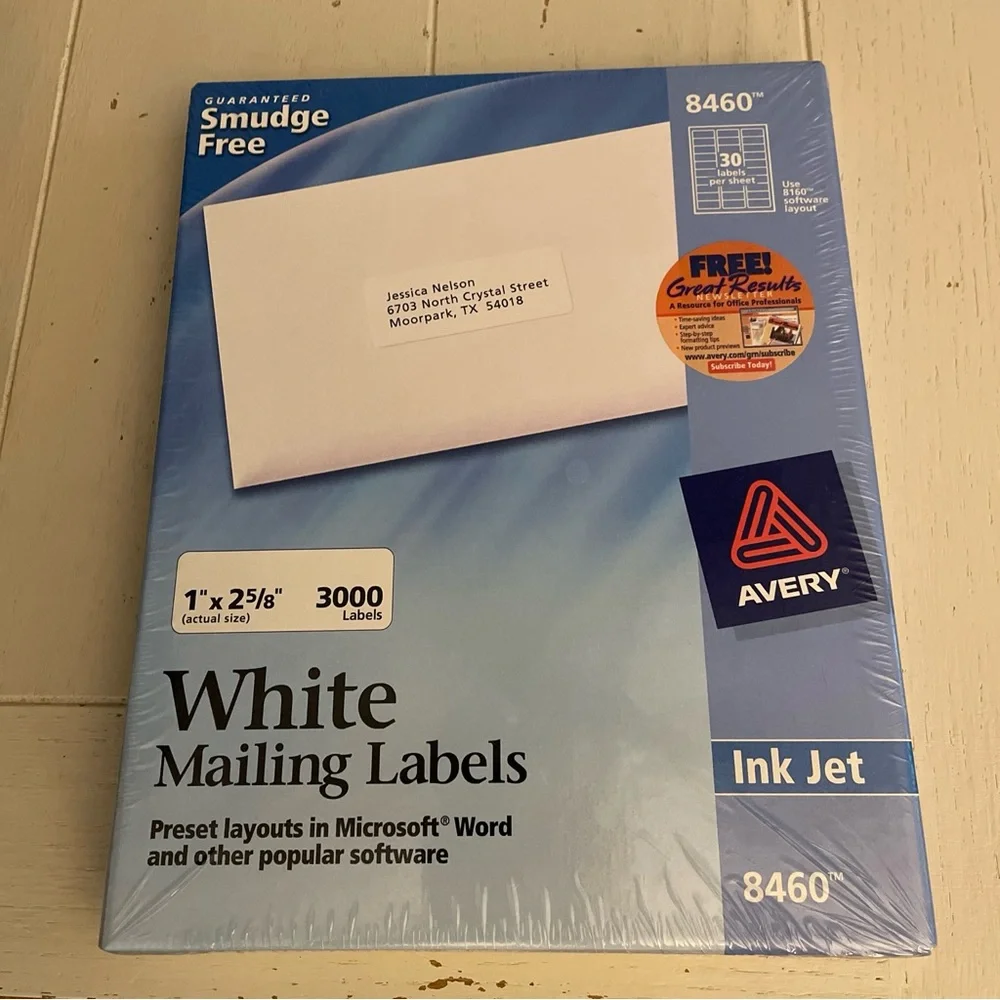 Avery #8460 Inkjet White Mailing Labels 1